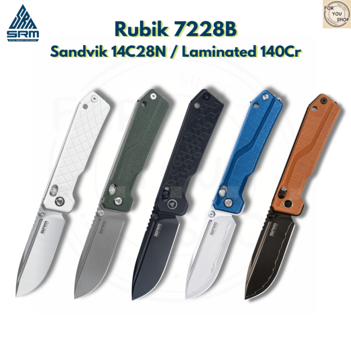 มีดพับ SRM Rubik 7228B ใบมีด 14C28N / 140Cr 3.43 นิ้ว ด้าม G10 / Micarta / Aluminum Crossbar Lock