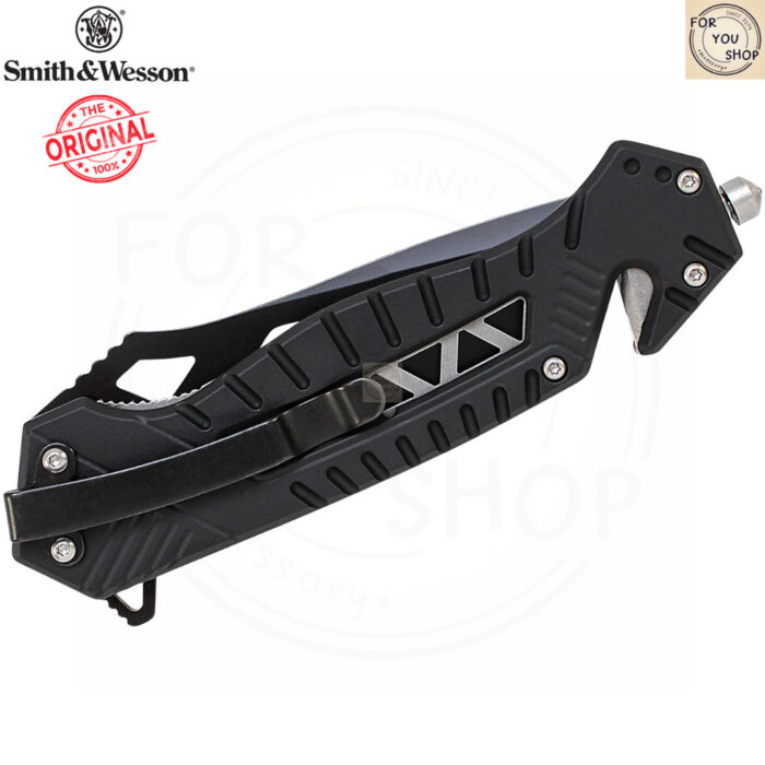 มีดพับ Smith & Wesson SW608S Rescue Flipper ใบมีด 3.4 นิ้ว ทรง Drop Point คมผสม สีดำ ด้ามอะลูมิเนียม ระบบ Liner Lock