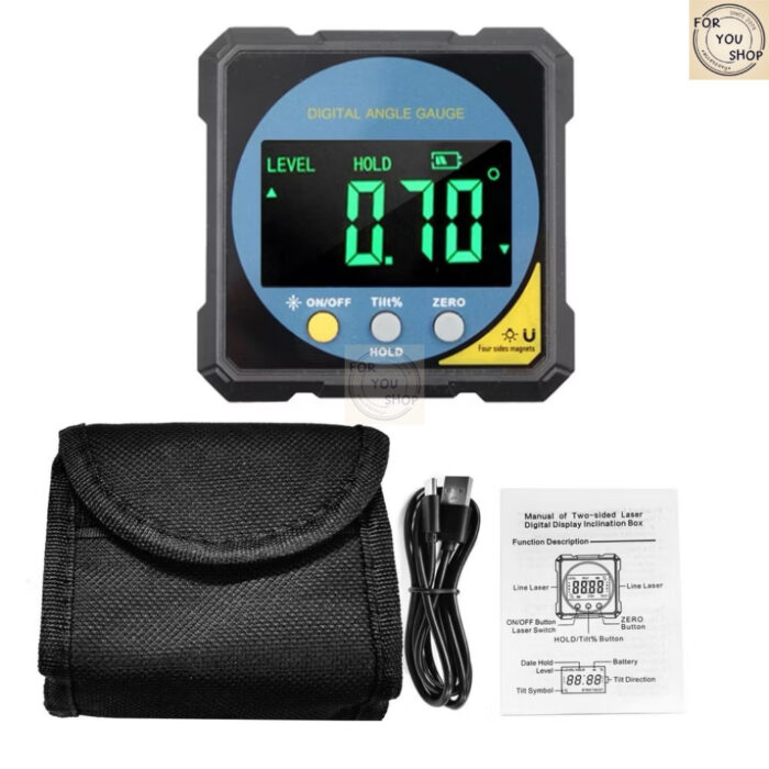 เครื่องวัดมุมดิจิตอล เลเซอร์ 2 ด้าน Digital Angle Gauge แม่เหล็ก 4ด้าน ชาร์จ USB หน้าจอใหญ่ แม่นยำ