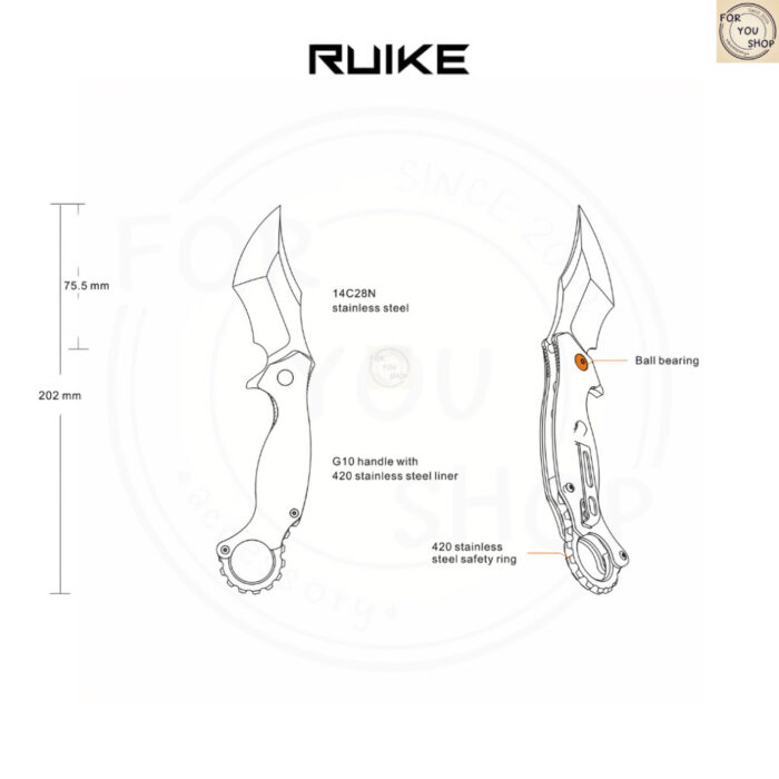 th-11134207-81ztc-mnmpm273ib5y7c.jpg มีดพับ RUIKE P881-W ใบมีด Recurve Tanto 14C28N 2.97นิ้ว ด้าม G10 ระบบ Liner Lock พร้อมห่วงนิ้ว Karambit Flipper