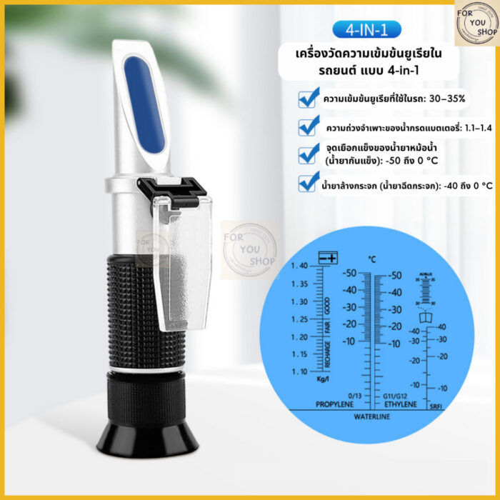 เครื่องวัดความเข้มข้นน้ำยาในรถยนต์ 4in1 Refractometer (ยูเรีย/น้ำกรดแบตเตอรี่/น้ำยาหม้อน้ำ/น้ำยาล้างกระจก)
