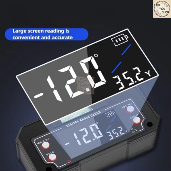 th-11134207-81ztd-mli4ihqq915458.jpg เครื่องวัดมุมดิจิตอล พร้อมระดับน้ำ วัดองศา แกน XY หน้าจอใหญ่ ฐานแม่เหล็ก ชาร์จ USB แม่นยำ (WD101323)