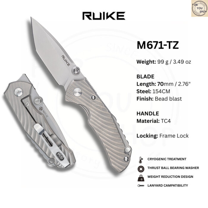 th-11134207-81ztd-mmr8hwv4d7ns53.jpg มีดพับ RUIKE M671-TZ EDC ใบมีด Tanto 154CM 3.35นิ้ว ด้าม TC4 Titanium ระบบ Frame Lock Folding Knife