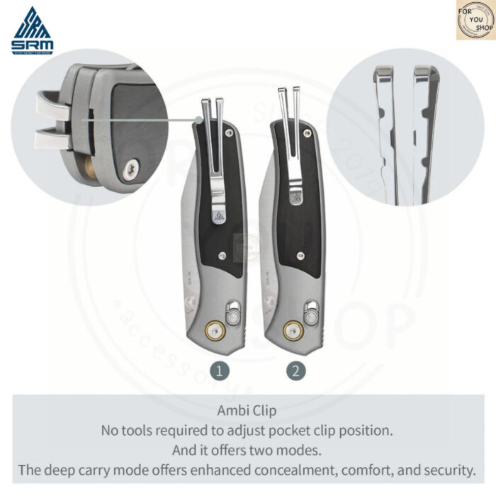 มีดพับ SRM 259L Medal ใบมีด 14C28N 3.18 นิ้ว ด้าม Aluminum + ไม้ Rosewood / Ebony ระบบ Ambi-Lock EDC