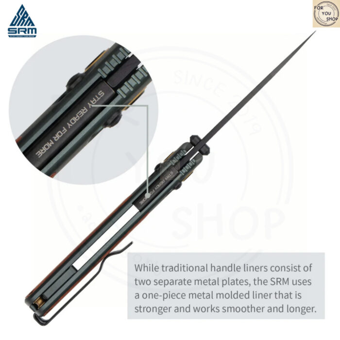 มีดพับ SRM 259L Medal ใบมีด 14C28N 3.18 นิ้ว ด้าม Aluminum + ไม้ Rosewood / Ebony ระบบ Ambi-Lock EDC