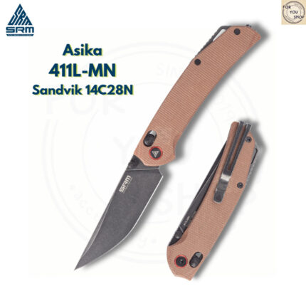มีดพับ SRM Asika 411L-MN ใบมีด 14C28N ขนาด 3.46 นิ้ว ทรง Clip Point ด้าม Micarta ระบบ Crossbar Lock