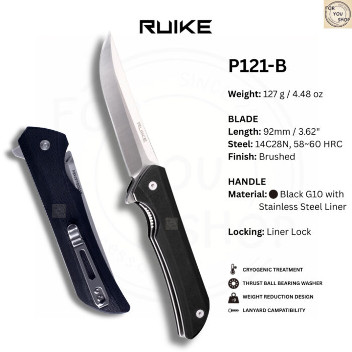 มีดพับ RUIKE P121 EDC ใบมีด Sandvik 14C28N 3.46นิ้ว ด้ามG10 ระบบ Liner Lock Outdoor Folding Knife