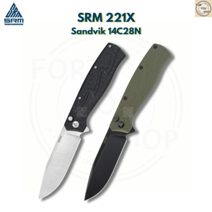 มีดพับ SRM 221X ใบมีด 14C28N ขนาด 3.6 นิ้ว ทรงBowie ด้าม G10 ระบบ Button Lock Tactical Folding Knife
