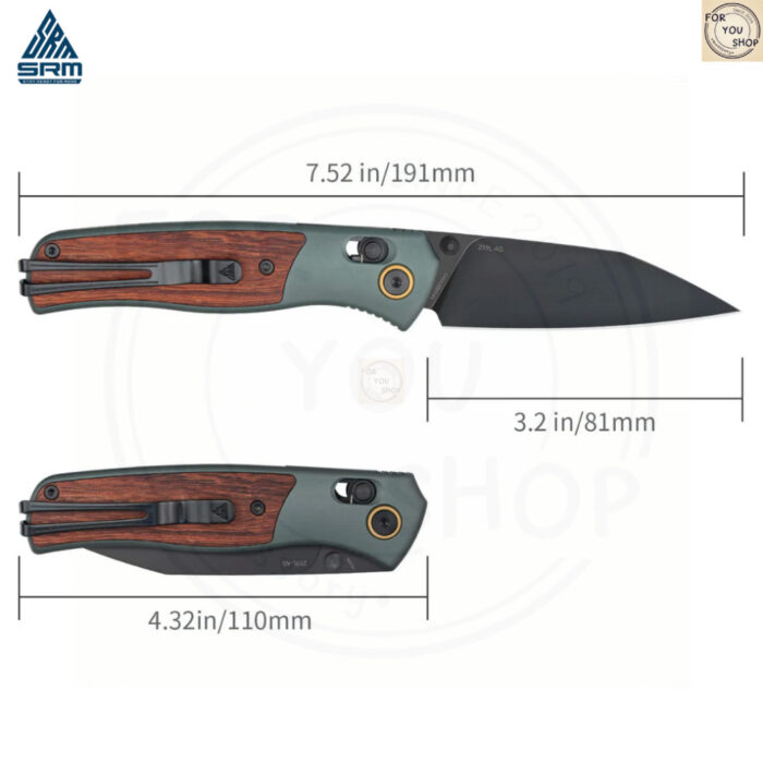 มีดพับ SRM 259L Medal ใบมีด 14C28N 3.18 นิ้ว ด้าม Aluminum + ไม้ Rosewood / Ebony ระบบ Ambi-Lock EDC