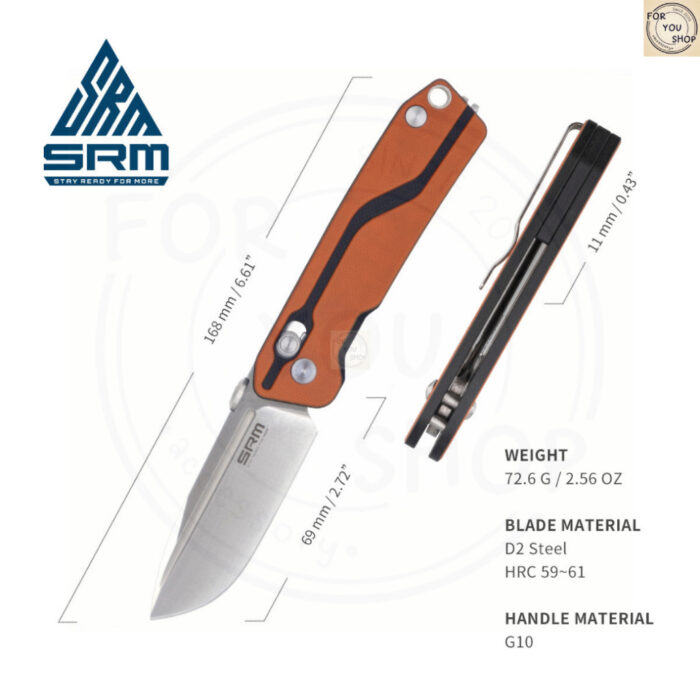 มีดพับ SRM Rubik 7228-GJ ใบมีด D2 ขนาด 2.72 นิ้ว ทรง Drop Point ด้าม G10 ระบบ Ambi-Lock EDC