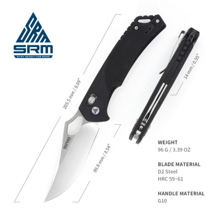 มีดพับ SRM Retriever 9202 ใบมีด D2 ขนาด 3.54 นิ้ว ทรง Clip Point ด้าม G10 ระบบ Crossbar Lock EDC