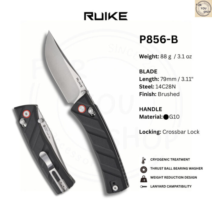 มีดพับ RUIKE P856 EDC ใบมีด Sandvik 14C28N 3.11นิ้ว ด้ามG10 ระบบ Crossbar Lock Outdoor Folding Knife
