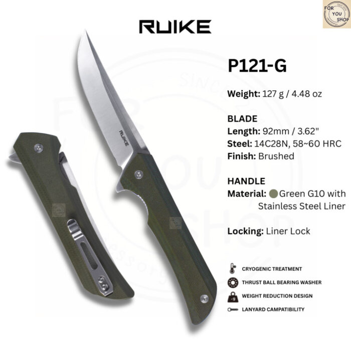 มีดพับ RUIKE P121 EDC ใบมีด Sandvik 14C28N 3.46นิ้ว ด้ามG10 ระบบ Liner Lock Outdoor Folding Knife