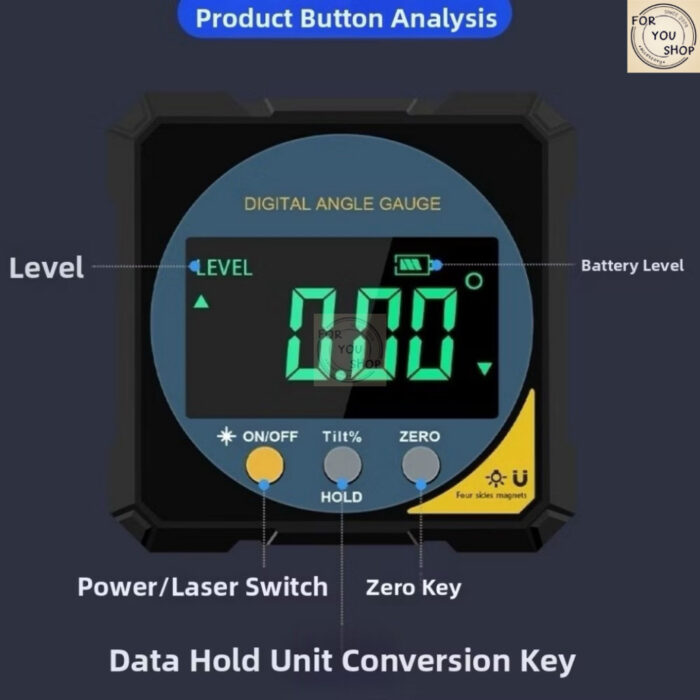 เครื่องวัดมุมดิจิตอล เลเซอร์ 2 ด้าน Digital Angle Gauge แม่เหล็ก 4ด้าน ชาร์จ USB หน้าจอใหญ่ แม่นยำ