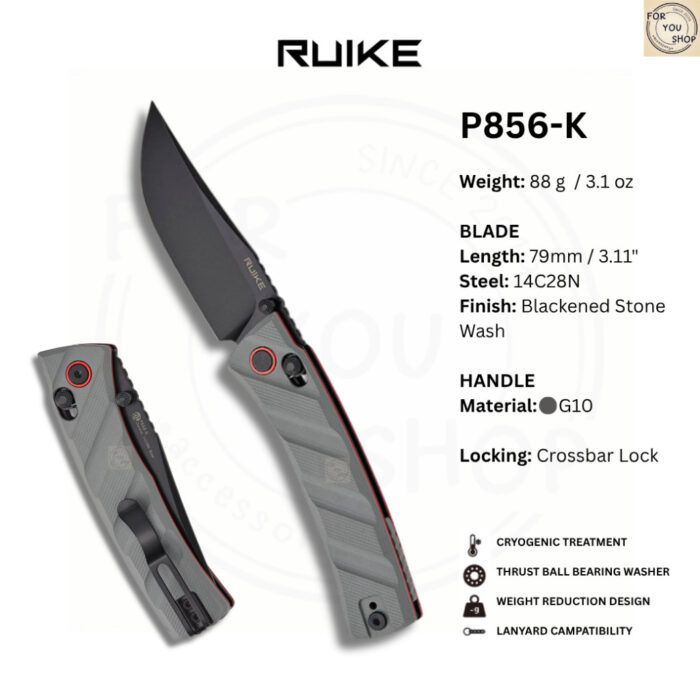 มีดพับ RUIKE P856 EDC ใบมีด Sandvik 14C28N 3.11นิ้ว ด้ามG10 ระบบ Crossbar Lock Outdoor Folding Knife