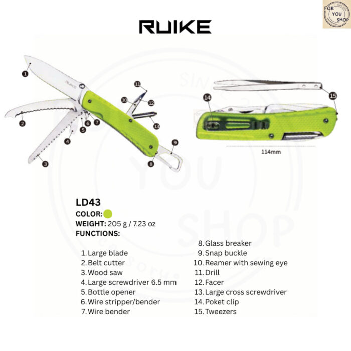 th-11134207-81ztj-mmr78r06esxw5d.jpg มีดพับ RUIKE LD43 Multi Tool EDC ใบมีด Sandvik 12C27 3.35นิ้ว ด้าม G10 Liner Lock Outdoor 15ฟังก์ชัน