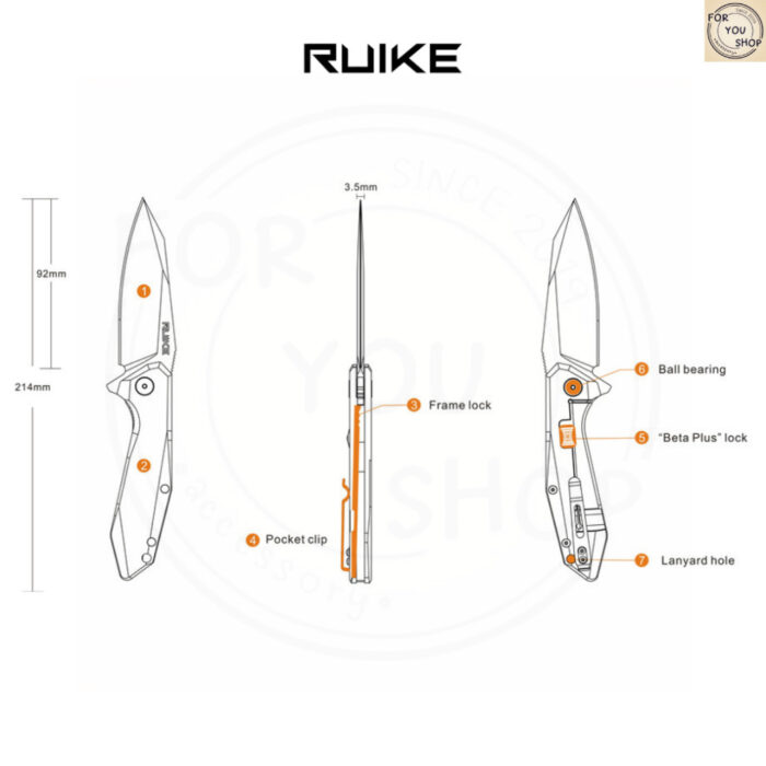 มีดพับ RUIKE P135-SF EDC Reverse Tanto ใบมีด Sandvik14C28N 3.62นิ้ว ด้าม420 Stainless Frame Lock