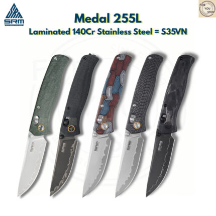 มีดพับ SRM 255L Medal ใบมีดLaminated140Cr ระบบAmbi-Lock ลูกปืนเซรามิก ด้ามMicarta /G10 /Carbon Fiber