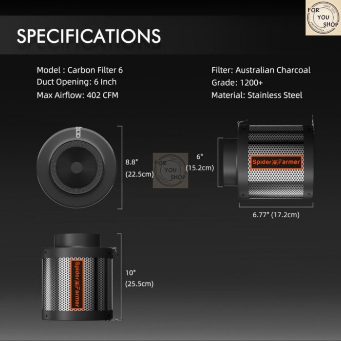 Spider Farmer ไส้กรองคาร์บอน 6 นิ้ว กรองกลิ่น สำหรับท่อดูดอากาศ Carbon Filter