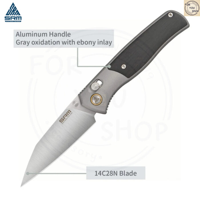 มีดพับ SRM 259L Medal ใบมีด 14C28N 3.18 นิ้ว ด้าม Aluminum + ไม้ Rosewood / Ebony ระบบ Ambi-Lock EDC