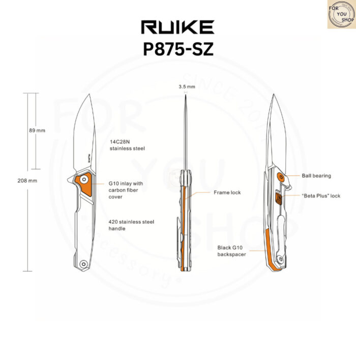 th-11134207-81ztk-mnmtjhi6p4aoa9.jpg มีดพับ RUIKE P875-SZ ใบมีด 14C28N 3.5นิ้ว ด้าม 420 Stainless Frame Lock + Beta Plus Lock EDC / Tactical Knife