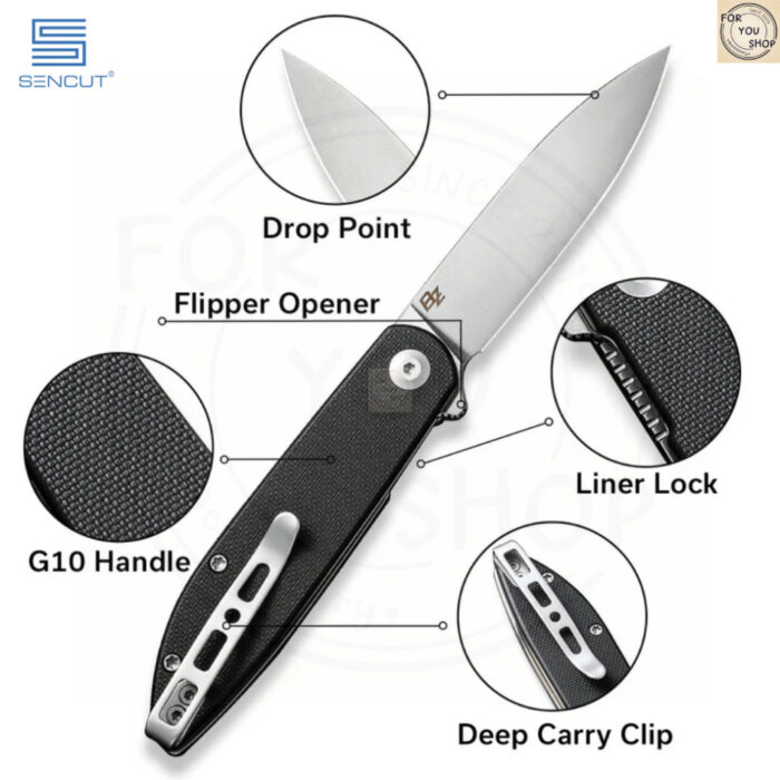 มีดพับ SENCUT Bocll II Flipper Knife EDC ใบมีด D2 2.96 นิ้ว ด้าม G10 ระบบ Liner Lock Outdoor knife