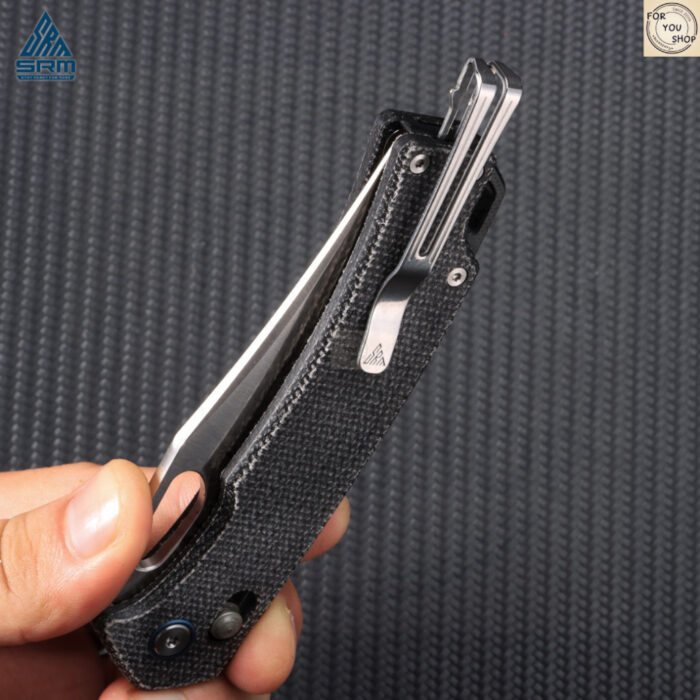 th-11134207-81ztl-mn2rqipeswzp5f.jpg มีดพับ SRM Retriever 9203-MB ใบมีด 10Cr15CoMoV (เทียบเท่า VG10) 3.54 นิ้ว ด้าม Micarta Crossbar Lock