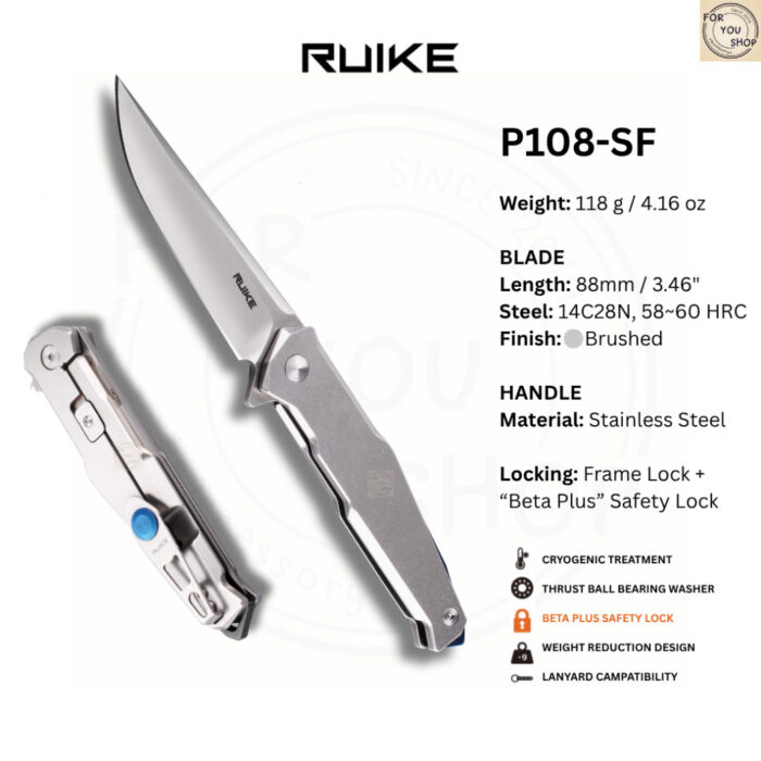 th-11134207-81ztm-mmr2vza4foxv46.jpg มีดพับ RUIKE P108 EDC ใบมีด 14C28N 3.46 นิ้ว ด้าม Stonewashed Steel ระบบ Frame Lock Outdoor Knife