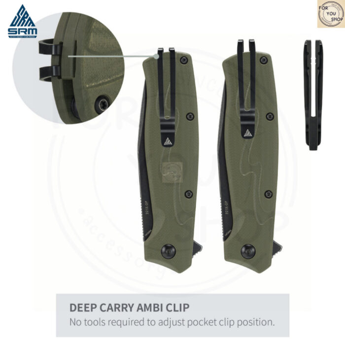 มีดพับ SRM 221X ใบมีด 14C28N ขนาด 3.6 นิ้ว ทรงBowie ด้าม G10 ระบบ Button Lock Tactical Folding Knife
