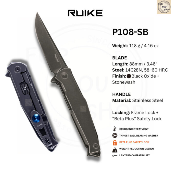 th-11134207-81zto-mmr2vza06l1ea0.jpg มีดพับ RUIKE P108 EDC ใบมีด 14C28N 3.46 นิ้ว ด้าม Stonewashed Steel ระบบ Frame Lock Outdoor Knife
