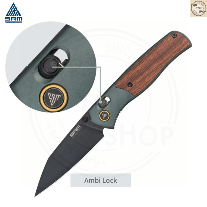มีดพับ SRM 259L Medal ใบมีด 14C28N 3.18 นิ้ว ด้าม Aluminum + ไม้ Rosewood / Ebony ระบบ Ambi-Lock EDC
