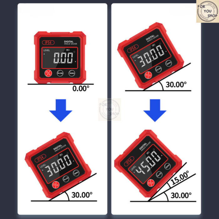 เครื่องวัดมุมดิจิตอล เครื่องวัดองศา เลเซอร์ 2 ด้าน ฐานแม่เหล็ก 4 ด้าน หน้าจอใหญ่ ชาร์จ USB แม่นยำ (WD-122)