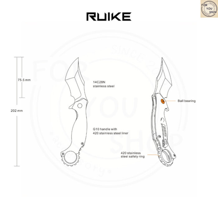 มีดพับ RUIKE P881 EDC ใบมีด Tanto Sandvik 14C28N 2.97นิ้ว ด้ามG10 Liner Lock Folding Knife Outdoor