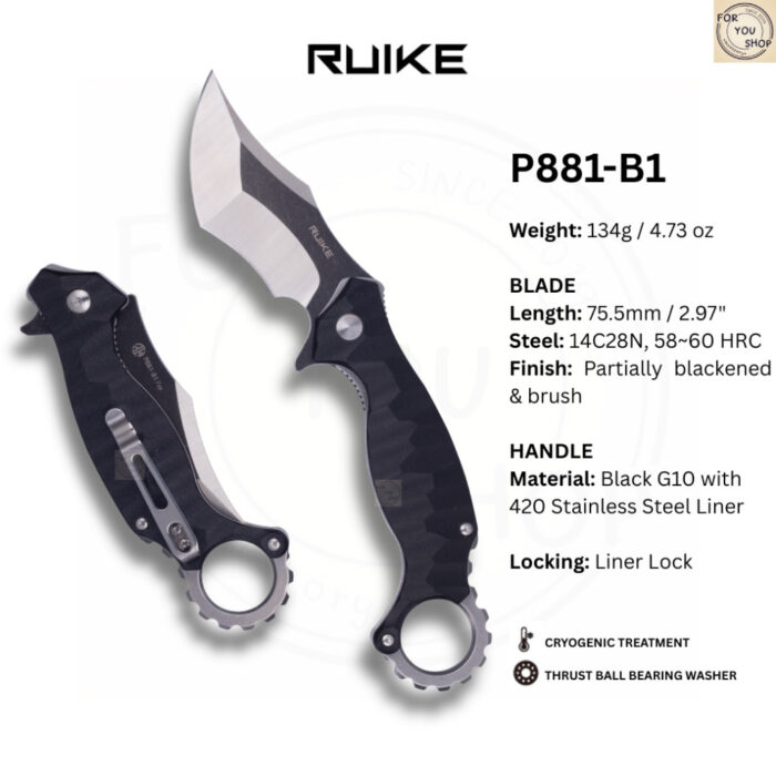มีดพับ RUIKE P881 EDC ใบมีด Tanto Sandvik 14C28N 2.97นิ้ว ด้ามG10 Liner Lock Folding Knife Outdoor