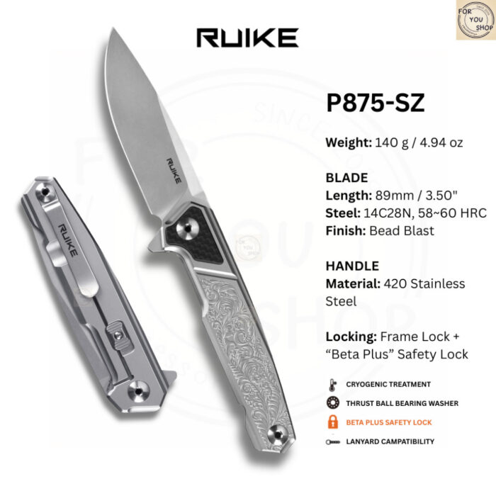 th-11134207-81ztp-mnmtjhjz5mh270.jpg มีดพับ RUIKE P875-SZ ใบมีด 14C28N 3.5นิ้ว ด้าม 420 Stainless Frame Lock + Beta Plus Lock EDC / Tactical Knife