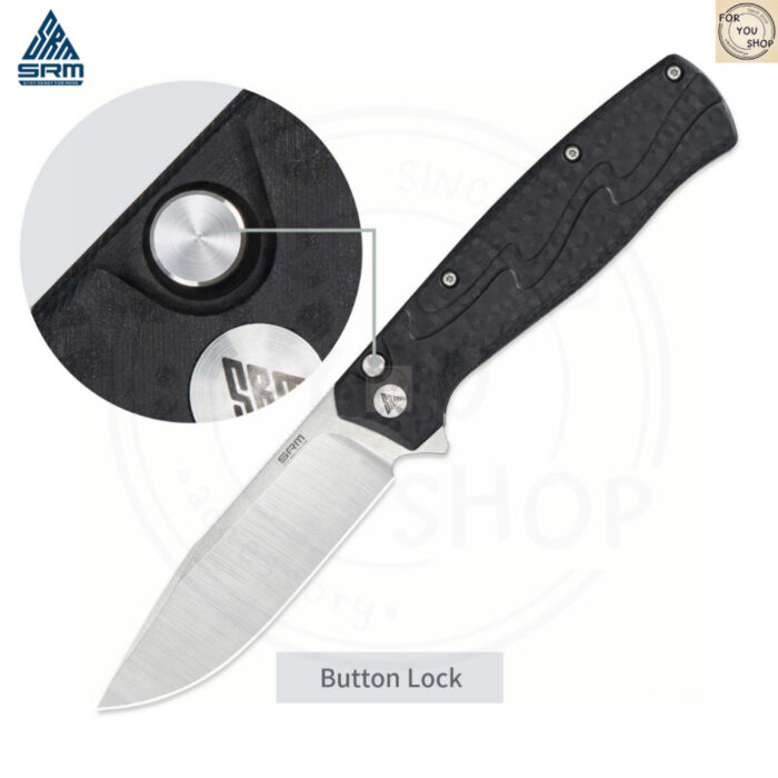 มีดพับ SRM 221X ใบมีด 14C28N ขนาด 3.6 นิ้ว ทรงBowie ด้าม G10 ระบบ Button Lock Tactical Folding Knife