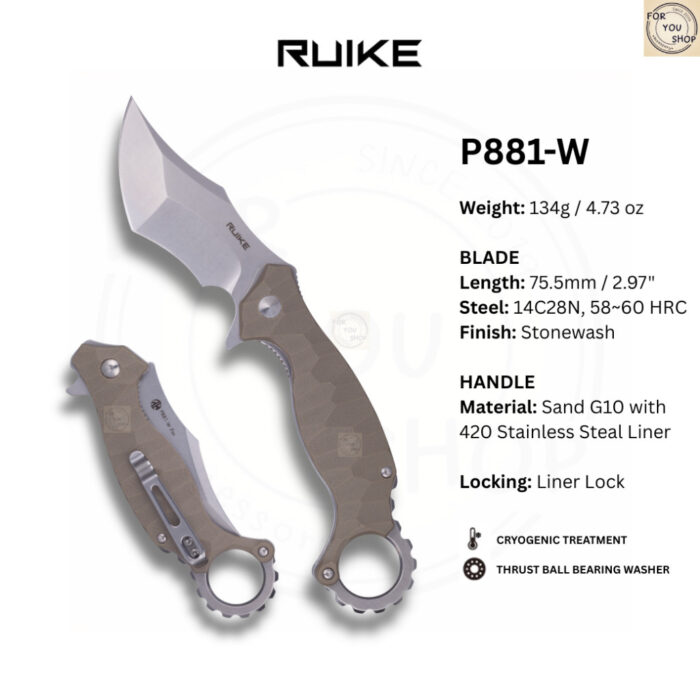 th-11134207-81ztq-mnmpm26r3mkk1f.jpg มีดพับ RUIKE P881-W ใบมีด Recurve Tanto 14C28N 2.97นิ้ว ด้าม G10 ระบบ Liner Lock พร้อมห่วงนิ้ว Karambit Flipper