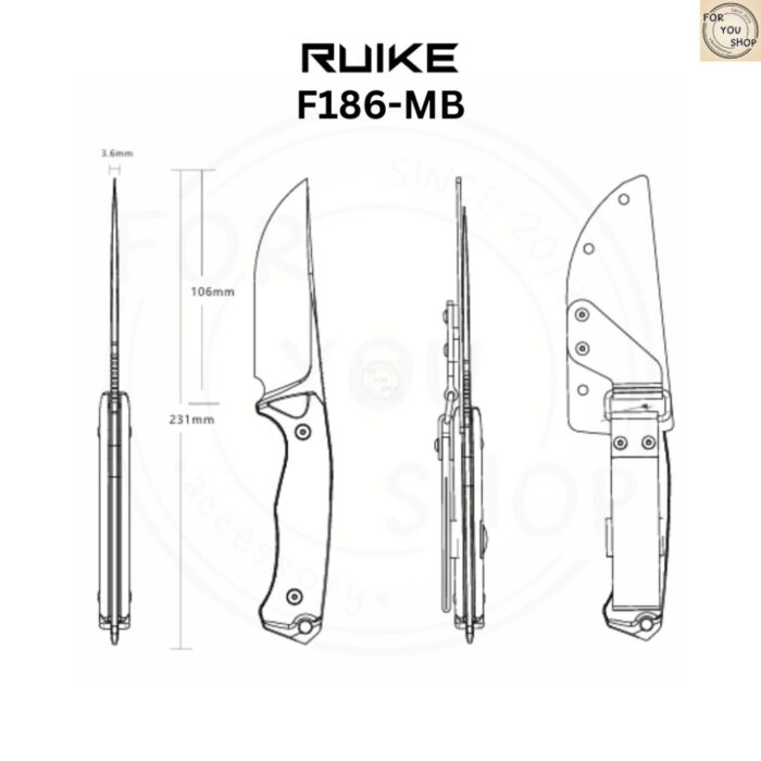 มีดพก Ruike Knife F186-MB ใบมีด D2 4.17นิ้ว Stonewash ด้าม Micarta พร้อมปลอก ABS Fixed Blade