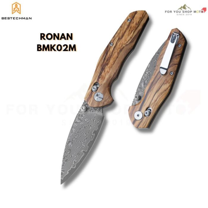 มีดพับ BESTECHMAN RONAN BMK02L / BMK02M ใบมีด Damascus 3.26 นิ้ว ด้ามไม้ Rosewood / Olive Wood ระบบล็อก B-Lock EDC