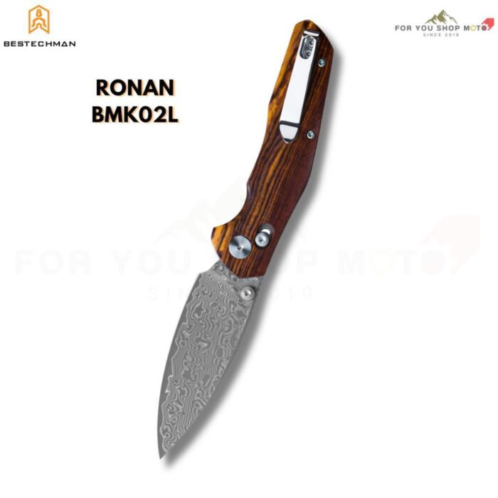 มีดพับ BESTECHMAN RONAN BMK02L / BMK02M ใบมีด Damascus 3.26 นิ้ว ด้ามไม้ Rosewood / Olive Wood ระบบล็อก B-Lock EDC