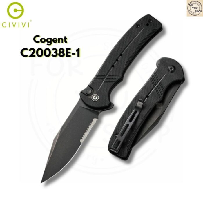 sg-11134201-8259p-mt6u3z4pkr9j58.jpg มีดพับ CIVIVI Cogent C20038E-1 ใบมีด 14C28N 3.47นิ้ว Half Serrated ด้าม G10 ระบบ Button Lock EDC สีดำ