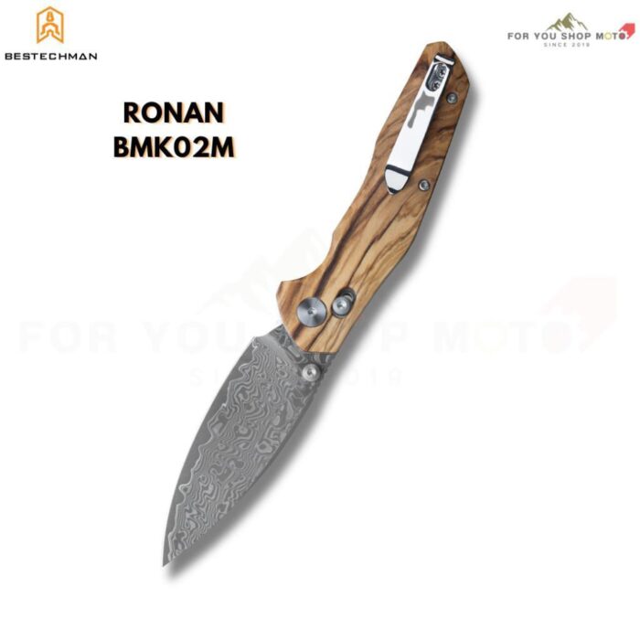 มีดพับ BESTECHMAN RONAN BMK02L / BMK02M ใบมีด Damascus 3.26 นิ้ว ด้ามไม้ Rosewood / Olive Wood ระบบล็อก B-Lock EDC