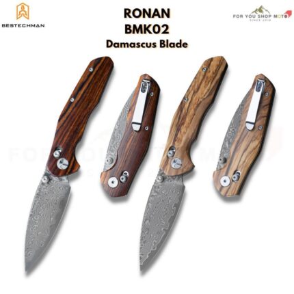 มีดพับ BESTECHMAN RONAN BMK02L / BMK02M ใบมีด Damascus 3.26 นิ้ว ด้ามไม้ Rosewood / Olive Wood ระบบล็อก B-Lock EDC