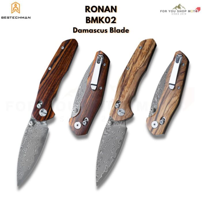 มีดพับ BESTECHMAN RONAN BMK02L / BMK02M ใบมีด Damascus 3.26 นิ้ว ด้ามไม้ Rosewood / Olive Wood ระบบล็อก B-Lock EDC
