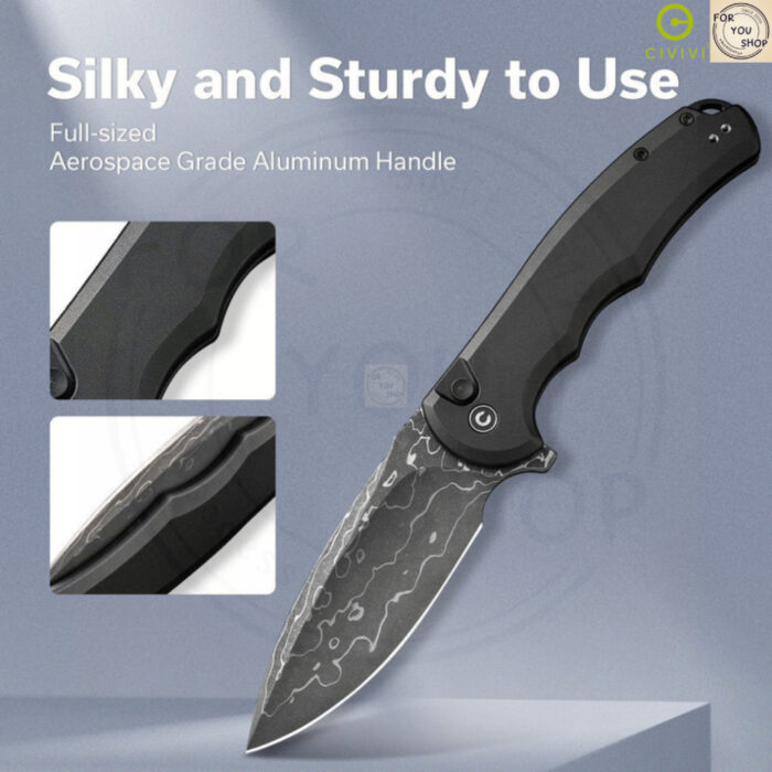 มีดพับ CIVIVI Button Lock Praxis ใบมีด Damascus 3.75นิ้ว ด้าม Aluminum ระบบ Button Lock C18026E-DS1