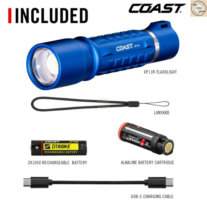 COAST XP11R ไฟฉายแรงสูง 2600 Lumens ไฟฉาย LED ชาร์จ USB-C ได้ ปรับโฟกัส SLIDE FOCUS ส่องไกล 248m สี Blue EDC