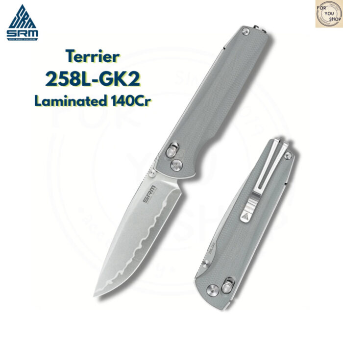 มีดพับ SRM Terrier 258L ใบมีด D2 / 140Cr Laminated 3.65 นิ้ว ด้าม G10 / Micarta ระบบ Crossbar Lock