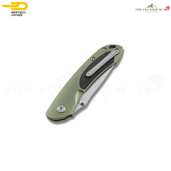 มีดพับ BESTECH JUNZI BT1809E ด้าม Titanium แทรก Carbon Fiber สี Light Green ใบมีด CPM-S35VN