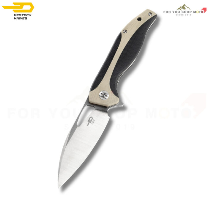 [BESTECH KOMODO] (BG26B) มีดพับพกพาเกรดพรีเมียม ใบมีด 3.35 นิ้ว เหล็ก D2 ด้ามจับ G10 (สีดำ-เบจ)
