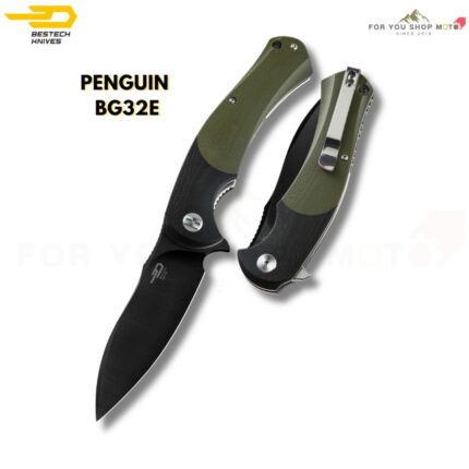 [BESTECH PENGUIN] (BG32E) มีดพับพกพาเกรดพรีเมียม ใบมีด 3.35 นิ้ว เหล็ก D2 ด้ามจับ G10 (ดำ-เขียว)